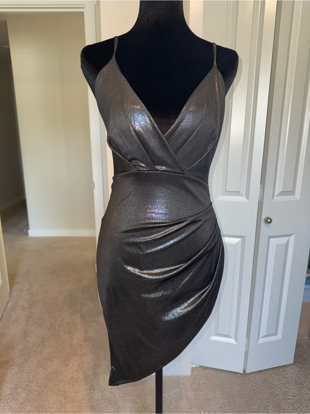 privy Shimmery Charcoal Wrap Mini Dress
